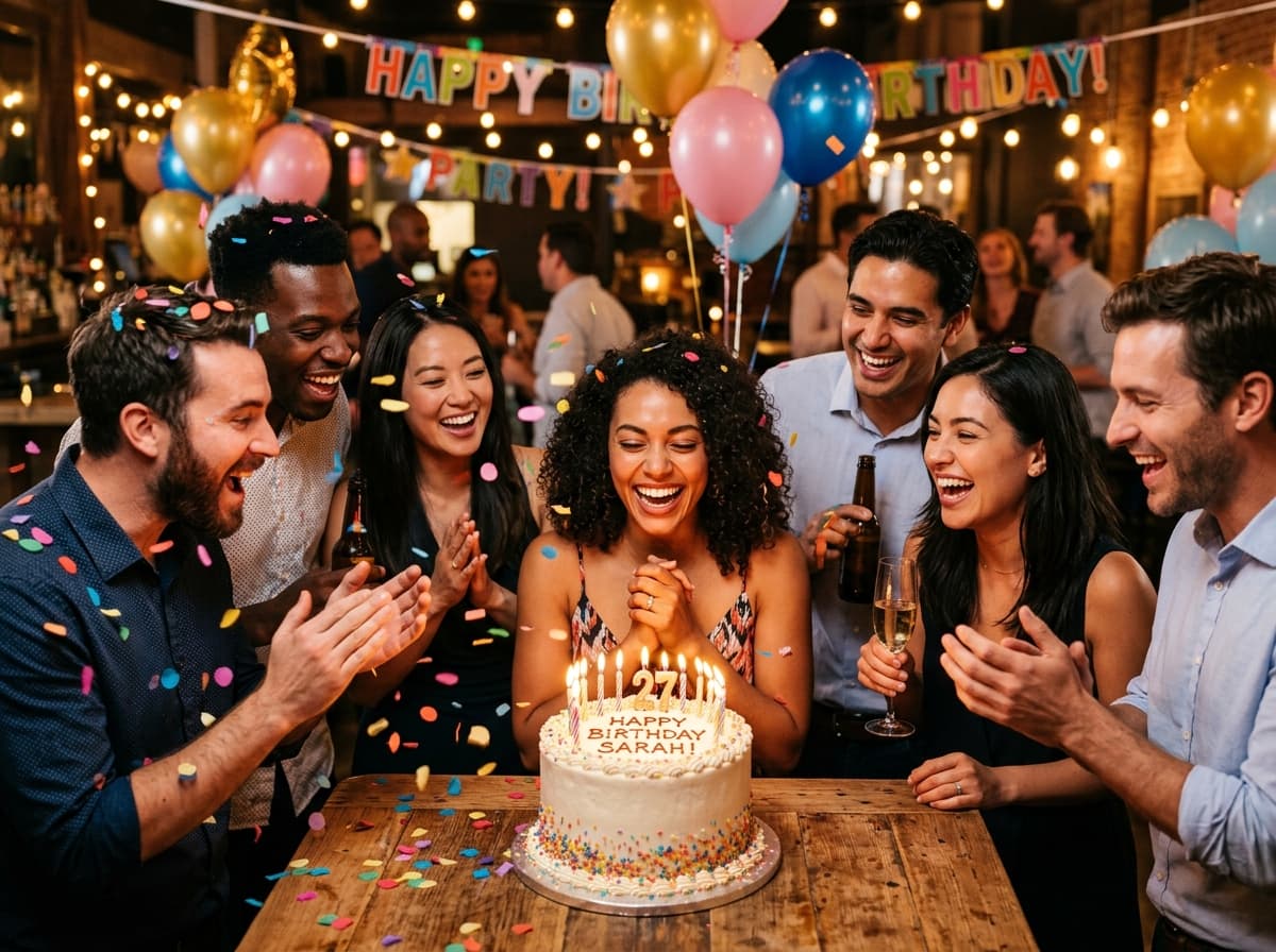 Golden confetti and joyful birthday celebration
